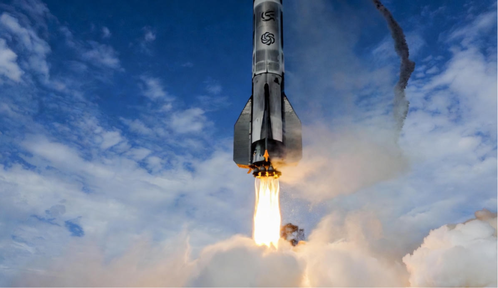 OpenAI rocketship metaphor showing massive fire and cash burn smoke during launch
