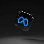 a black square with a blue logo on it